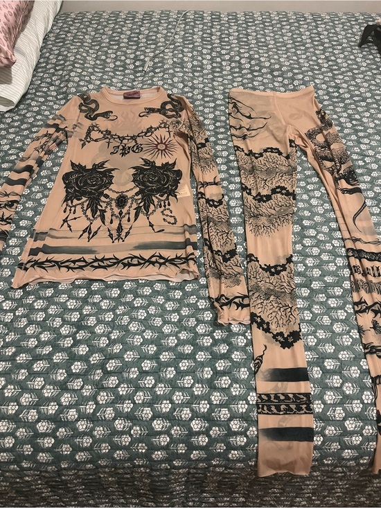 Jean Paul Gaultier Pants - Jean Paul Gaultier Beige Top with Black Print